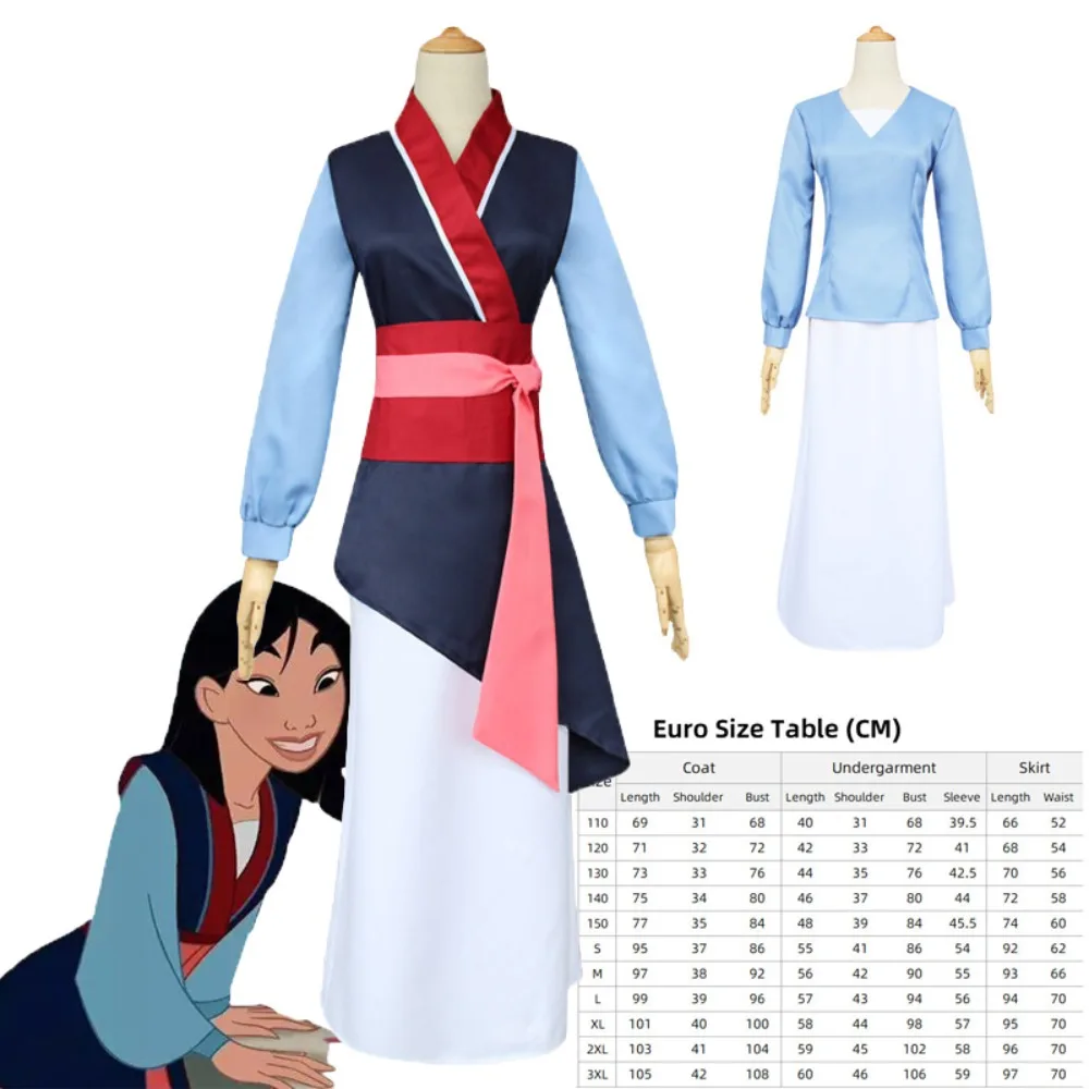Disfraz de Anime Mulan para mujer, traje de estilo chino, falda blanca, traje para mujer y niños, Hanfu, fiesta de Halloween, vestido de princesa, disfraces