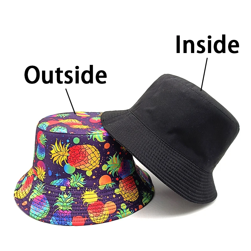 Top Colorful Pineapple Bucket Hat Fruit Pattern Printing Fisherman Hats Double Sides Panama Caps Unisex Outdoor Sun New Fashion