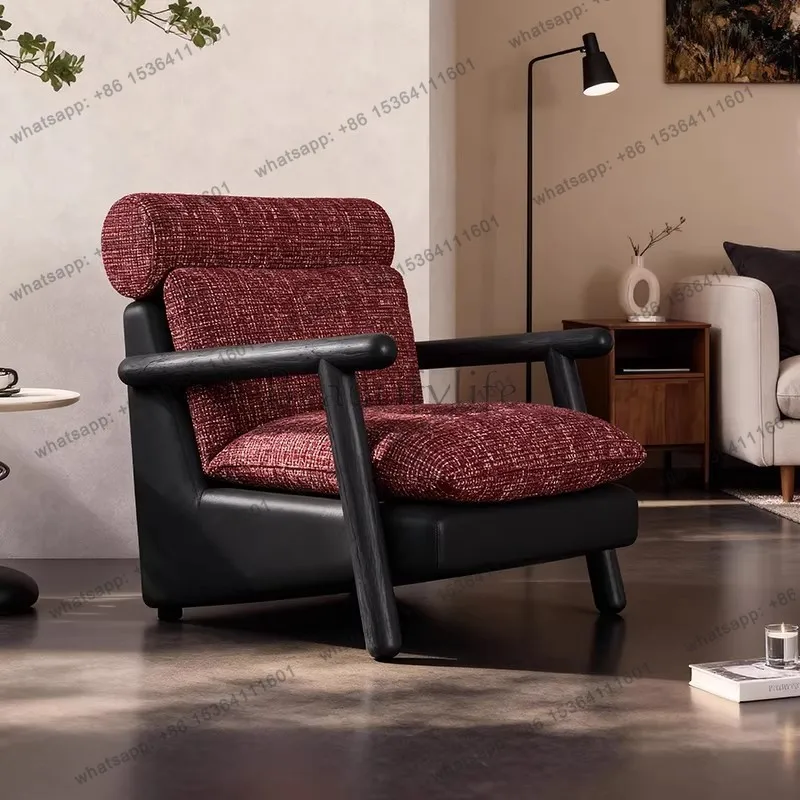 PG retro French positive red colorful granular fabric casual sofa chair medieval homestay living room bedroom single sofa chair