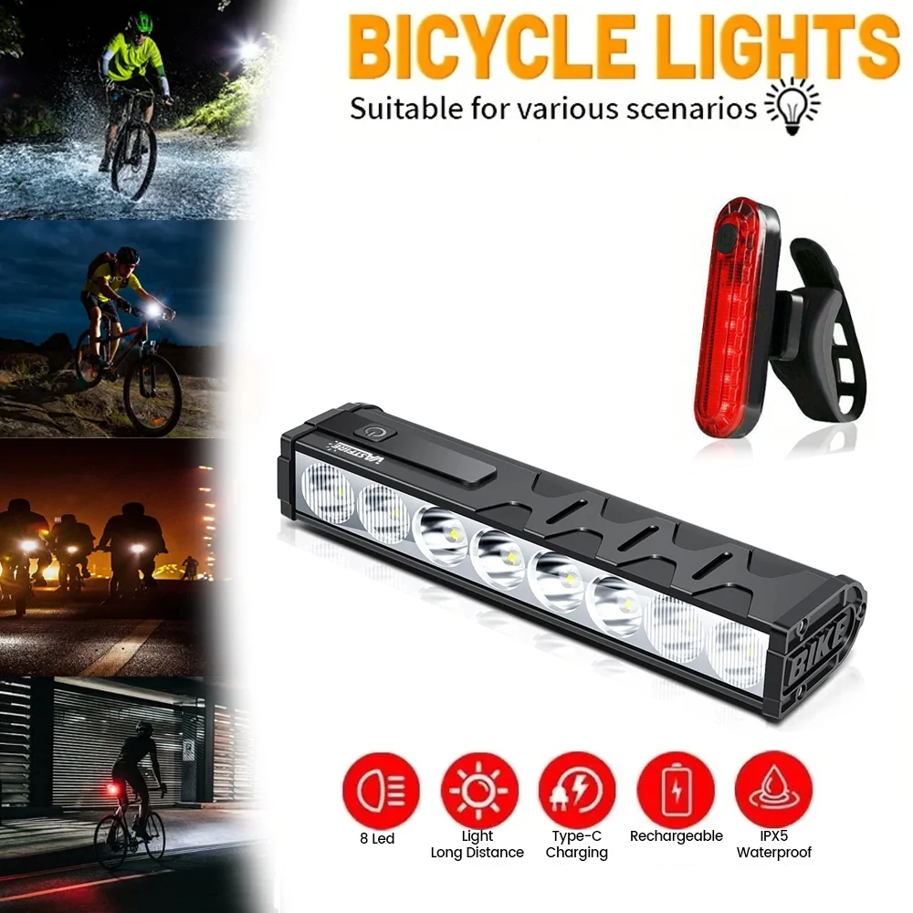 

VASTFIRE 8 LED Bicycle Head/Tail light Type-C Rechargeable Bike Lamp Super Bright Handlebar Lights Outdoor Waterproof Cycling