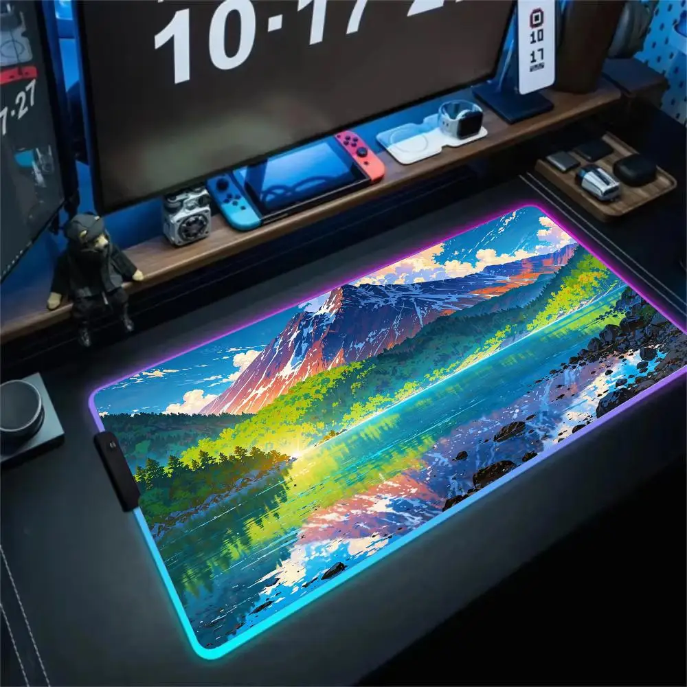 

RGB Mouse pad Digital art landscape design Gaming mat rubber anti-slip Desk Mat LED glow game keypad mousepad pc accessories