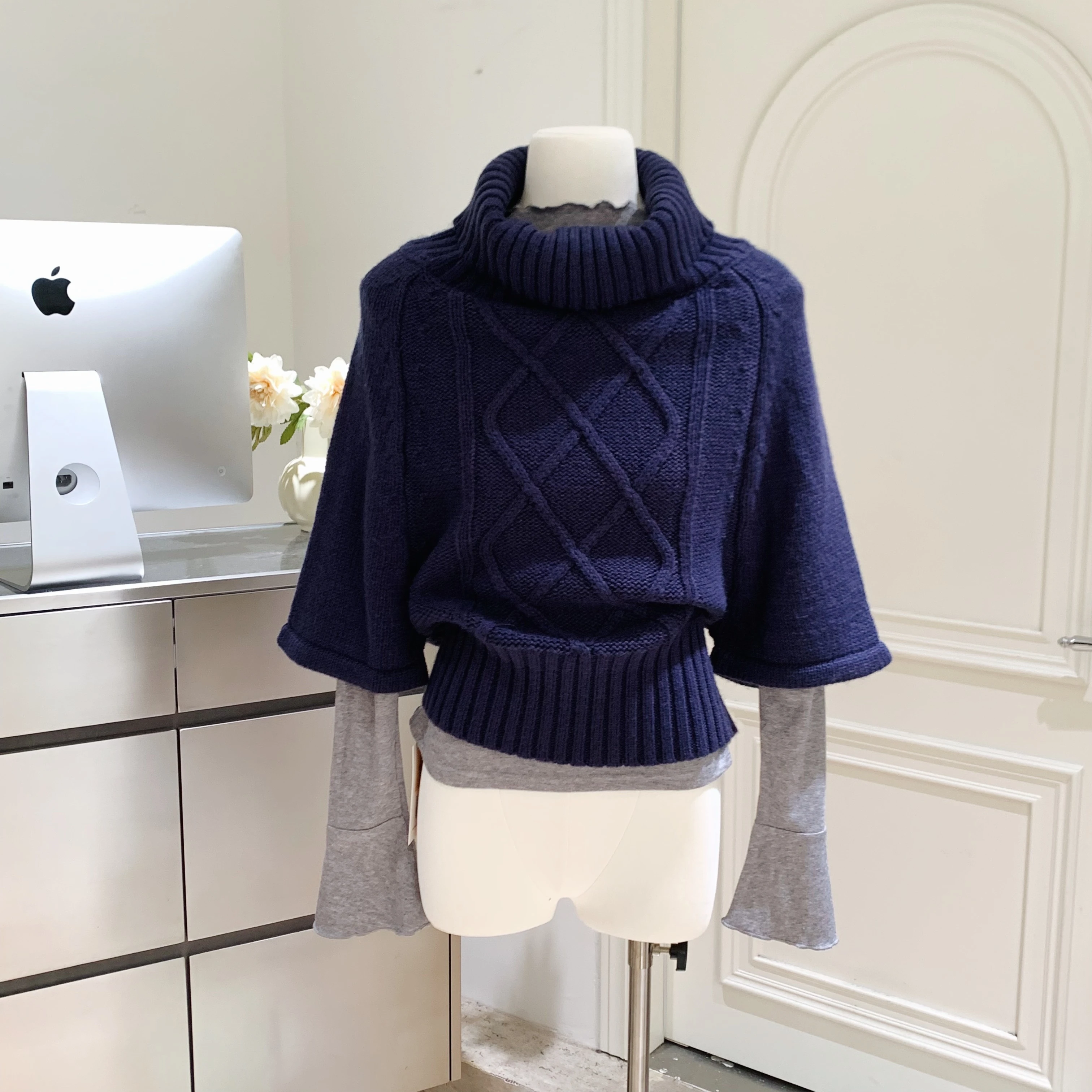 

Women's Autumn Winter Turtlneck Half Sleeve Sweater Lady Chic Streetwear Solid Color Pullover Basic Jumper Top