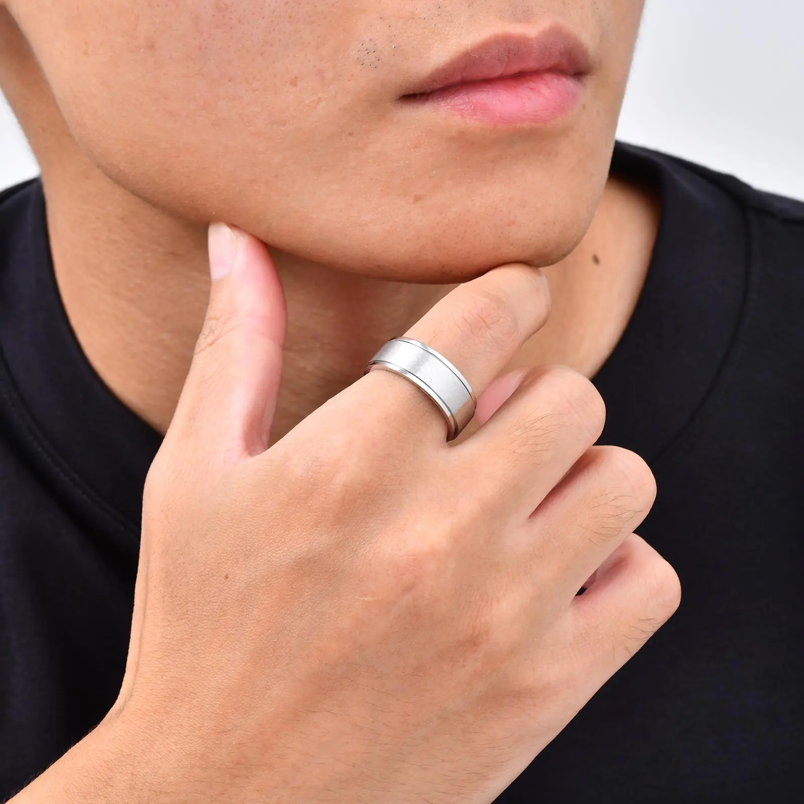 Vnox Herren Edelstahl Spinner Fidget Ring, Anti-Angst Drehbarer Kreuzketten-Ehering, Stressabbauendes Fingerschmuck-Geschenk – Detail 6