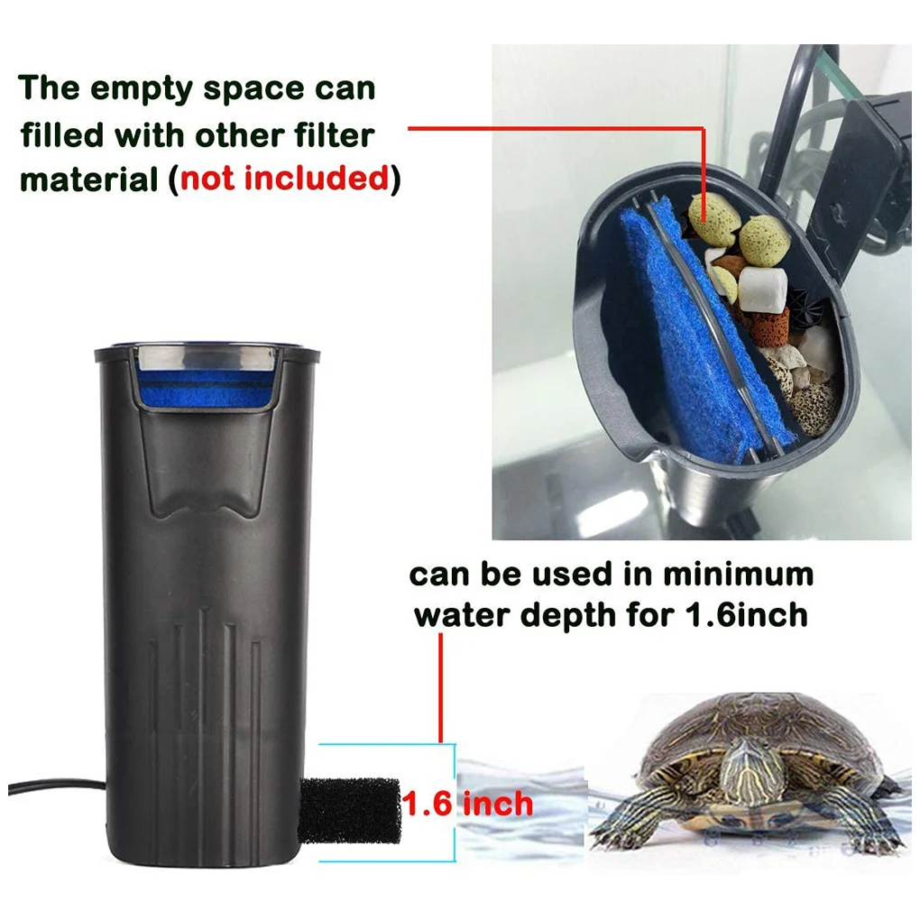 Low Water Level Water Purifier, Small Reptile Filter Aeration Pump, Waterfall, Turtle Tank, Power, 5w