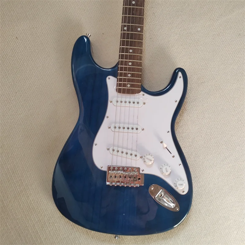 2026 NEW Transparent Blue 6 String Guitar with White Pickguard Customizable Head Shape Guitar Musical Instrument