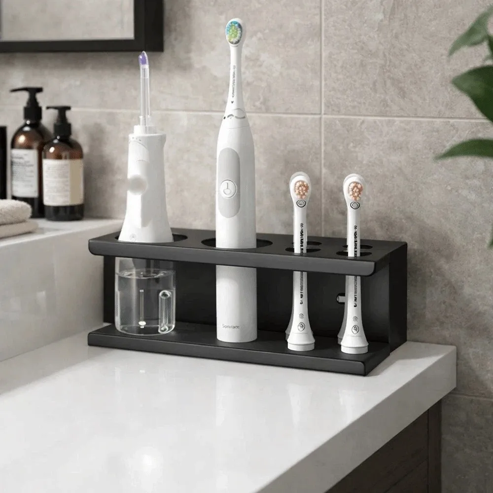 Space Aluminum Electric Toothbrush Holder Black Large Capacity Toothbrush Toothpaste Holder Simple Desktop Organizer Hotel