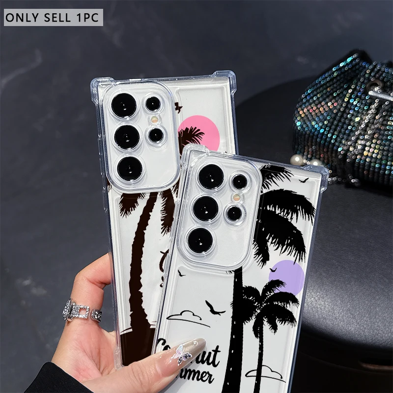 Beach coconut trees Phone Case for Samsung A20s A21s 23 A24 25 26 31 32 32 33 34 35 50 51 52 53 54 73 Transparent Soft Covers