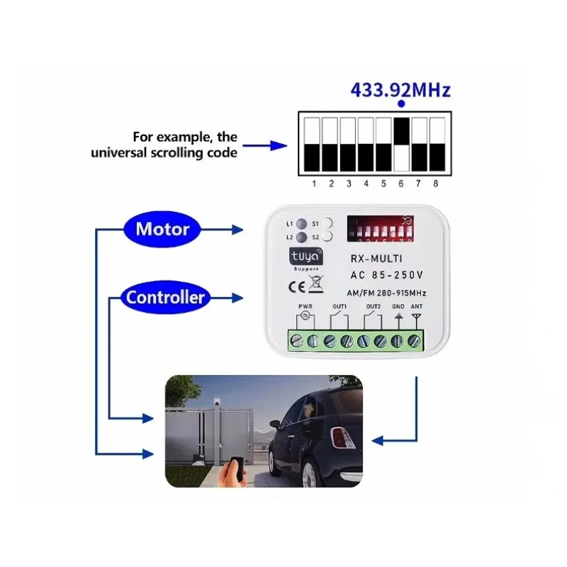 RX-Multi280-915MHz 868mhz Tuya WIFI Garage Door Remote Receiver AC85-250V Plastic Rolling Code