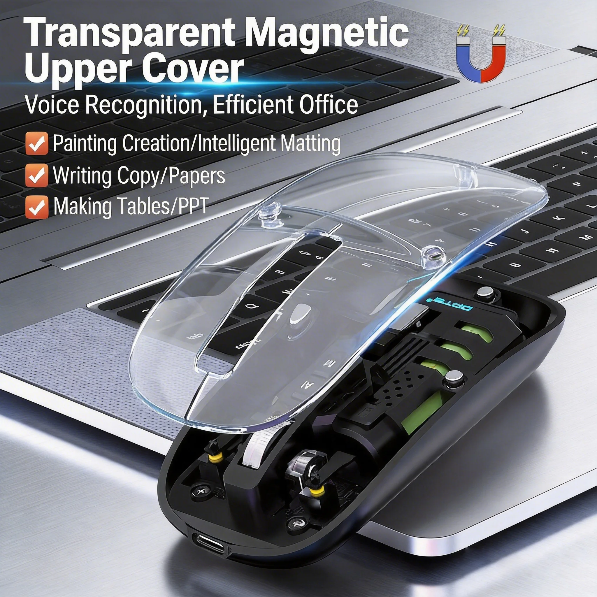

Transparent Wireless AI Smart Mouse with Voice Typing, Translation and Multi-AI Model Support