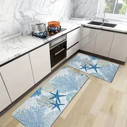 Coastal Coral Print Kitchen Mat Entrance Doormat Decor Anti-slip Hallway Balcony Long Rugs Bathroom Laundry Room Carpet Decor