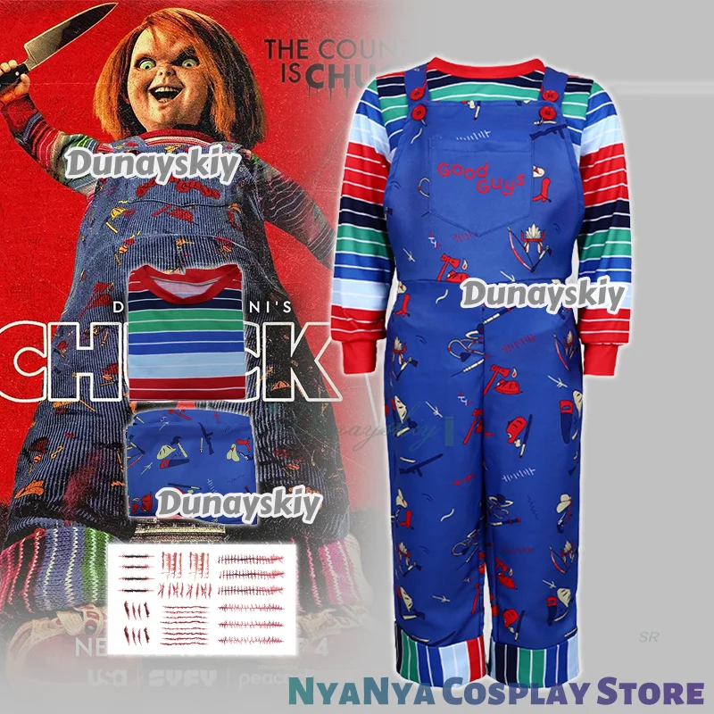 

Chucky Cosplay 코스튬 Ghost Baby Halloween Undershirt Overalls Tattoo Sticker Children's Set Carnival Suit Horror Film Cosplay