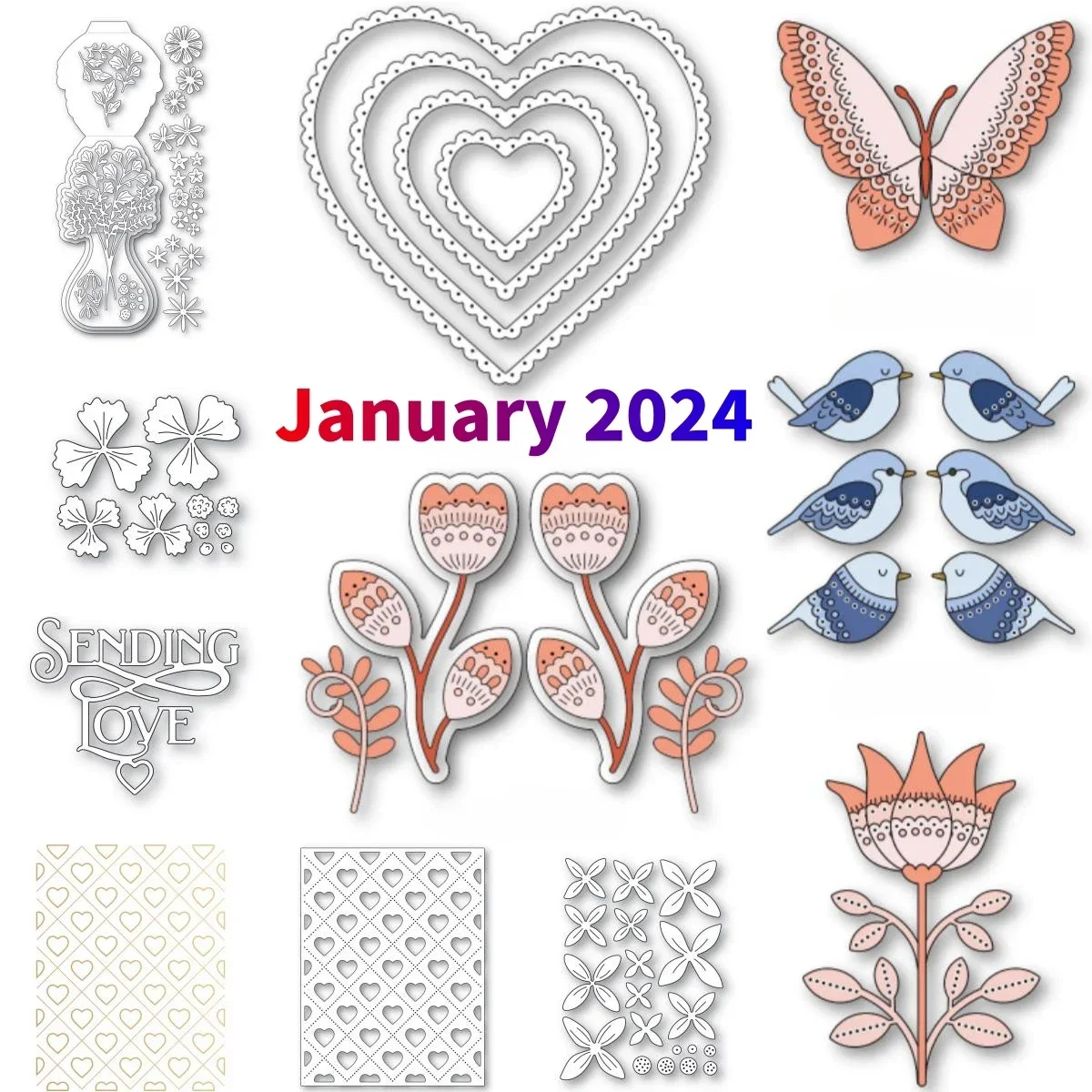 

Hearts Love Flowers Bird Metal Cutting Dies for Decorating Scrapbook Diy Paper Card Album Embossing Craft 2024 Valentine's Day