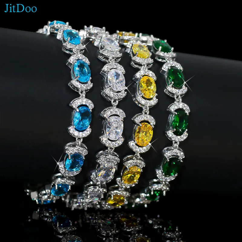 

JitDoo 2023 New Luxury Green Bule Golden Silver Color CZ Bracelet Bangle for Wedding Women on Hand Gift Jewelry Wholesale Bulk