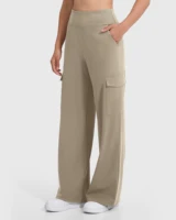 Kaki Casual Pants for Women Loose Straight Cargo Pants Versatile Wide Leg Pants With Pocket Summer Streetwear Trousers Female 3