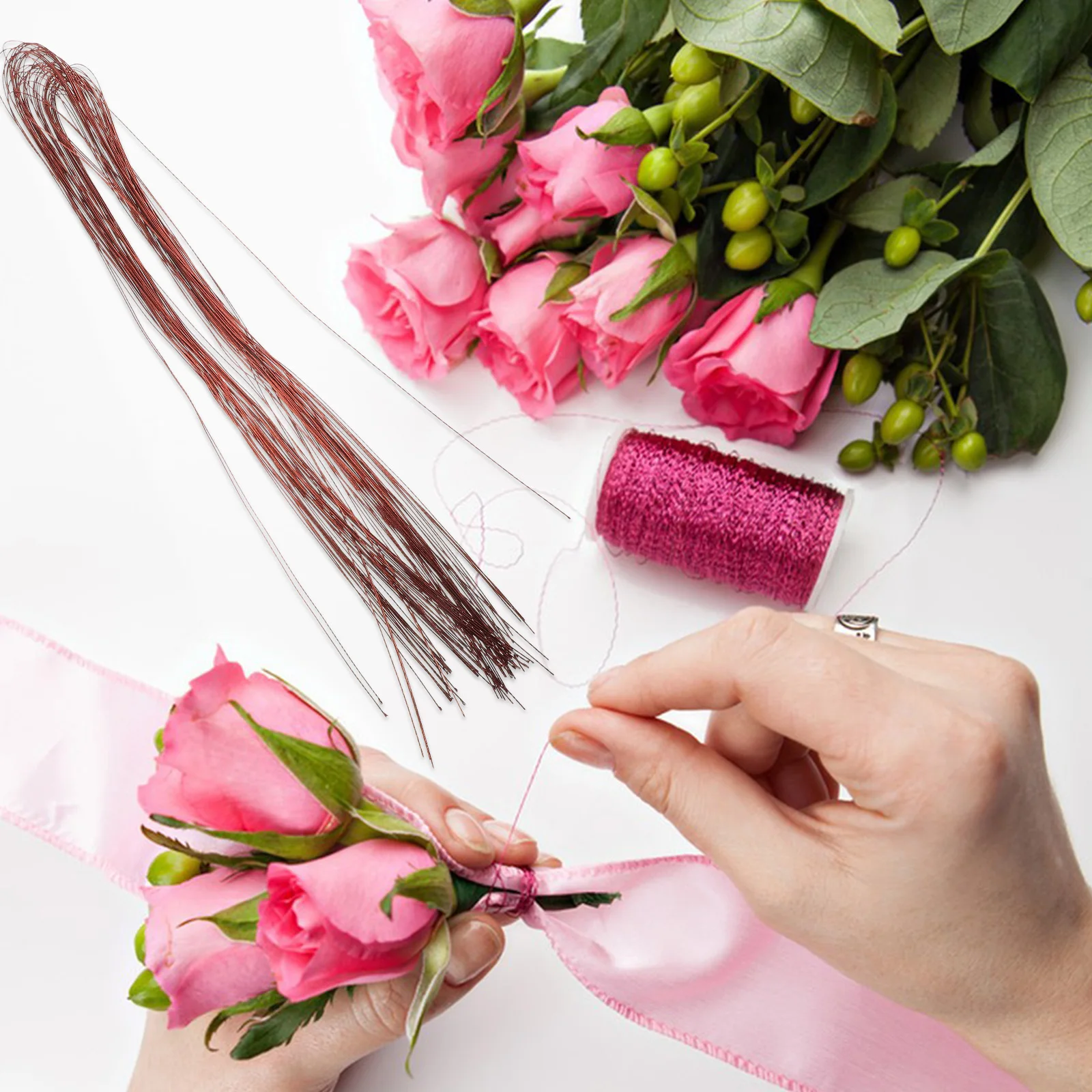

50 Pcs Handmade Wire Florist for Crafts Floral Stem Flower Bouquet Supplies Wrapping Artificial Making