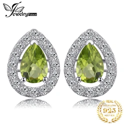 JewelryPalace Pear Natural Green Peridot 925 Sterling Silver Stud Earrings for Women Fashion Gemstone Jewelry Party Accessories