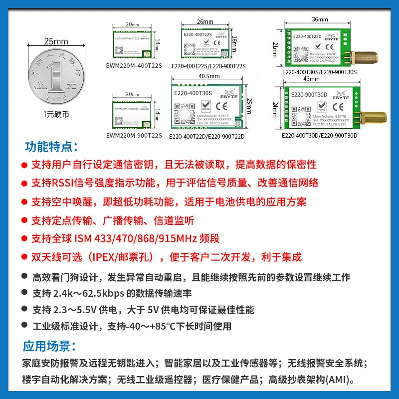 Lora Wireless Serial Communication Module LLCC68 433M Long Distance Development Board