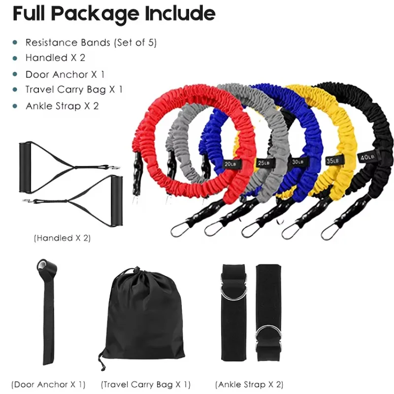 Factory Direct Heavy For Women 11pcs Pull Rope With Nylon Sleeve Covered Mens Bands Resistance Band Set