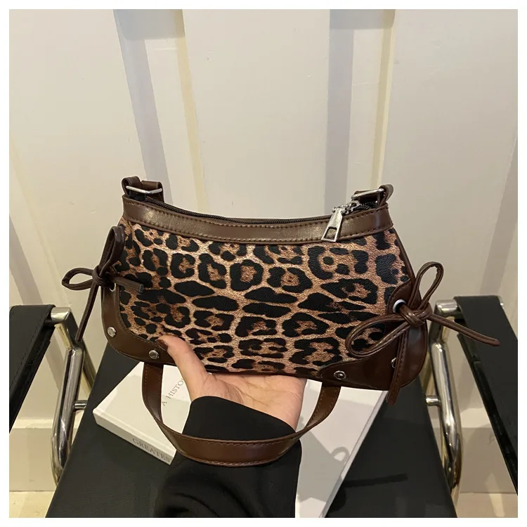 Neue Achselhöhle Tasche Trendy Schulter Tasche für Frauen Süße Doppel Bogen Handtasche Damen Tasche Retro Mode Weibliche Leopard Print Schulter Tasche – Detail 37