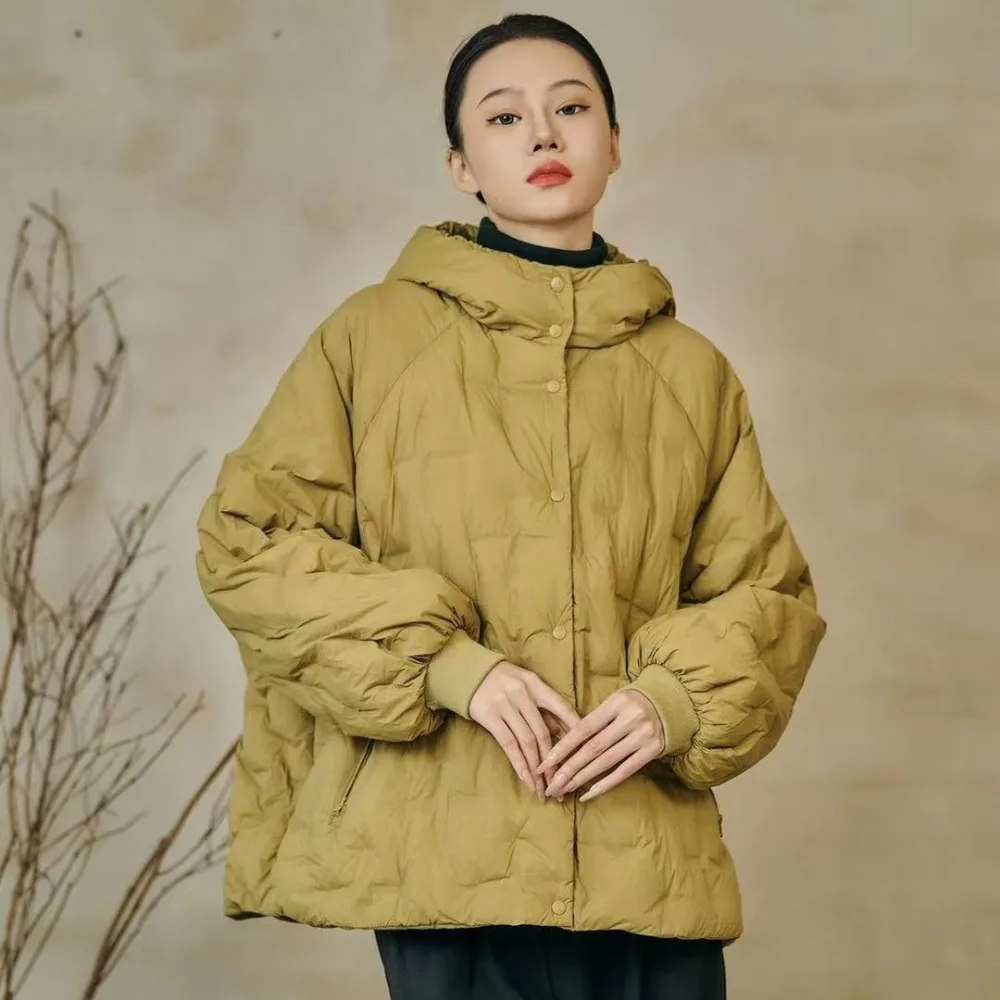 Chaqueta acolchada con capucha para mujer, ropa de primavera e invierno, abrigo de plumón de pato blanco de estilo americano, chaqueta de plumón a la moda para mujer 2025