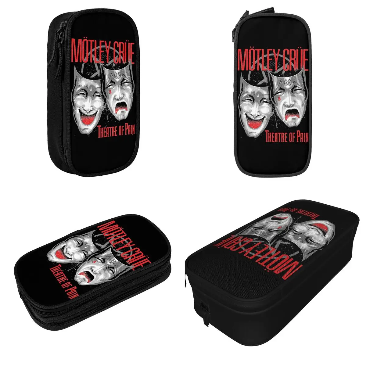 Large Capacity Pencil Pouch Theatre Of Pain Motley Crues Rock Band School Supplies Double Layer Pencil Box Women Makeup Bag