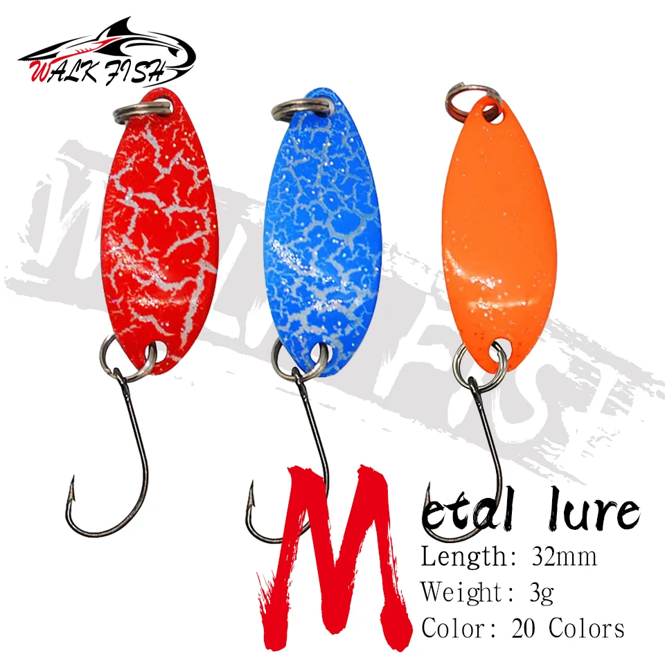 WALK FISH 1PCS 3g 3,2cm Metall Angeln Köder Löffel Köder Pailletten Farbige Löffel-förmigen Künstliche Harte köder Weiß Gestreiften Forelle