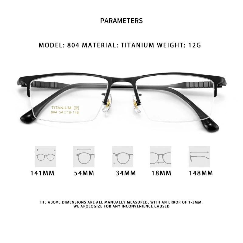 Mode geschäft ultraleichte reine Titan quadratische Brille Luxus Halb rahmen Herren Brille optische Brille 804 – Detail 7