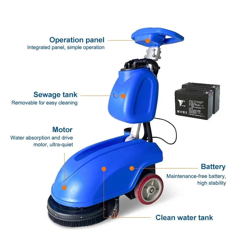 Commercial battery powerd hand push industrial electric single brush floor cleaning washing machine walk behind floor scrubber