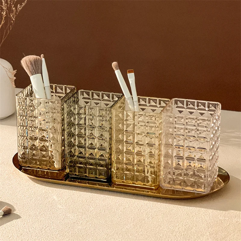 صندوق تخزين فرش المكياج، صندوق تخزين فرش التجميل المكتبي الشفاف، منظم فرش المكياج، حامل أشتات مكياج أحمر الشفاه