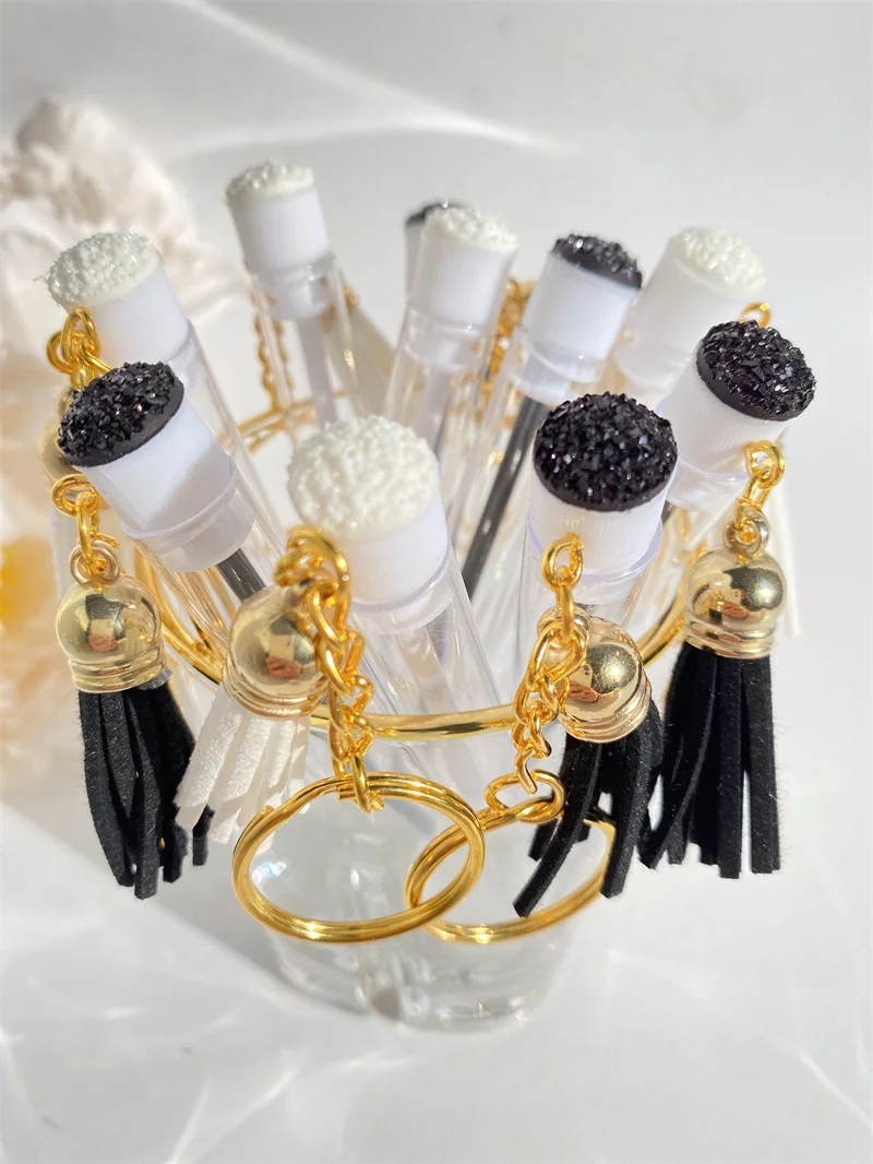 10pcs Tube Eyelash Brush With Gold Keychain Tassel Glitter Mascara Wand For Lash Extension Comb Container Makeup Tool