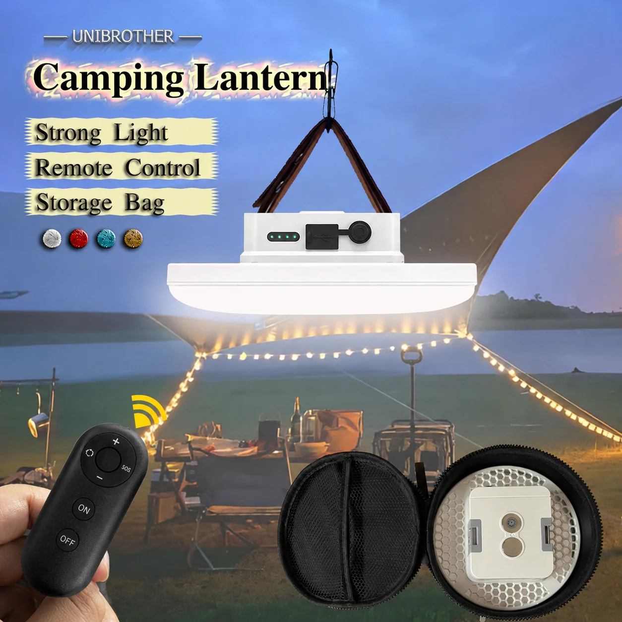 Remote Control Rechargeable LED Camping Lantern with Magnet Strong Light Portable Flashlights Tent Lights Work Repair Lighting
