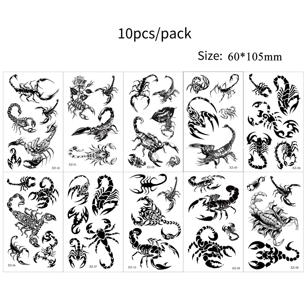 10 stks Dragon Scorpion Snake Tijdelijke Tattoo Stickers Waterdichte Fake Tattoo Voor Hand Nek En Body Art Mannen Vrouwen Tattoo Sticker