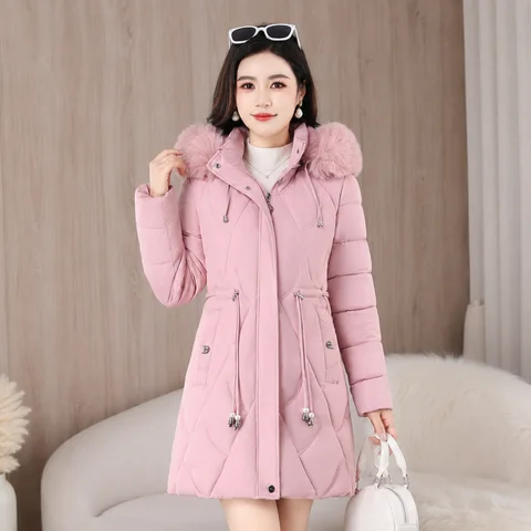 2026 Fashion Winter Women Parkas Long Slim Fashion Korean Big Fur Collar Zipper All-match Warm Down Jacket