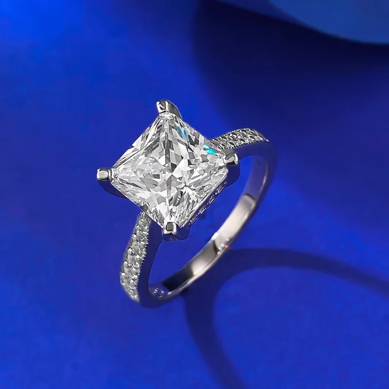 

New S925 Silver 8 * 8 Princess Square Ring, Trendy, Versatile, Classic Four Claw Diamond Ring, Jewelry