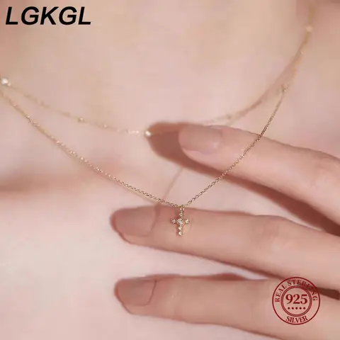 LGKGL 여성을위한 진짜 925 스털링 실버 지르콘 크로스 펜던트 목걸이 미니멀리스트 라이트 럭셔리 파인 쥬얼리 한국 귀여운 악세사리