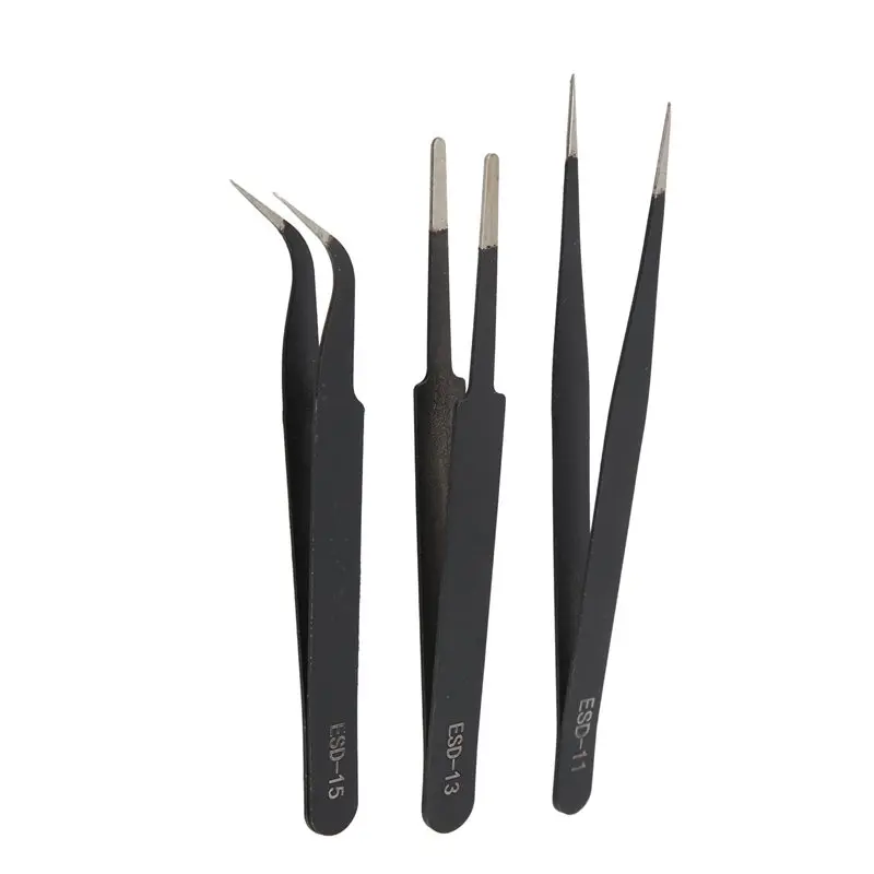 A19F-Precision Tweezers Set,Upgraded Anti-Static Stainless Steel Tweezers, For Electronics Repair, Model Building