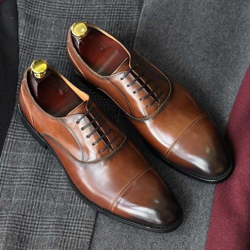 

Gentleman Handmade Genuine Leather Men's Business Dress Shoes Goodyear British Triple Joint Oxford Shoes Korean Style Wedding
