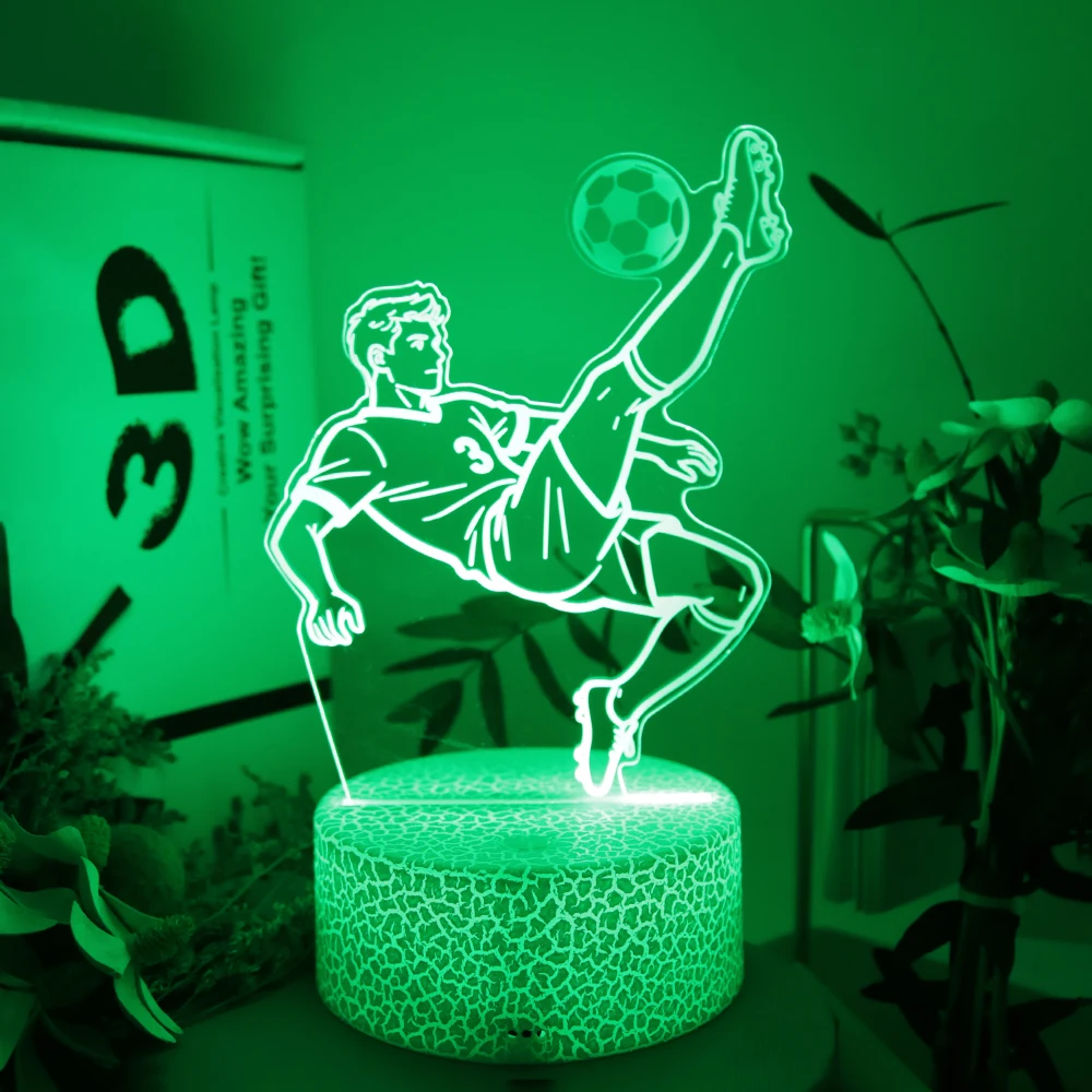 3D Illusion Table Lamp Football Player Kicking Pose Lights 16 Color Dimmable Remote  Night Light For Creative Home Decor