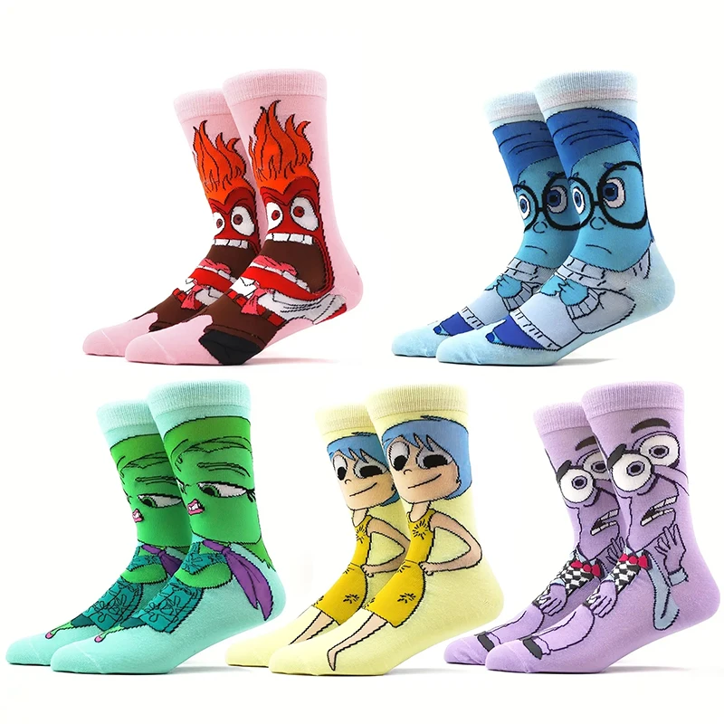 

5 пар забавных милых удобных и дышащих эластичных носков с нейтральными персонажами мультфильмов для подарочных вечеринок и повседневного ношения