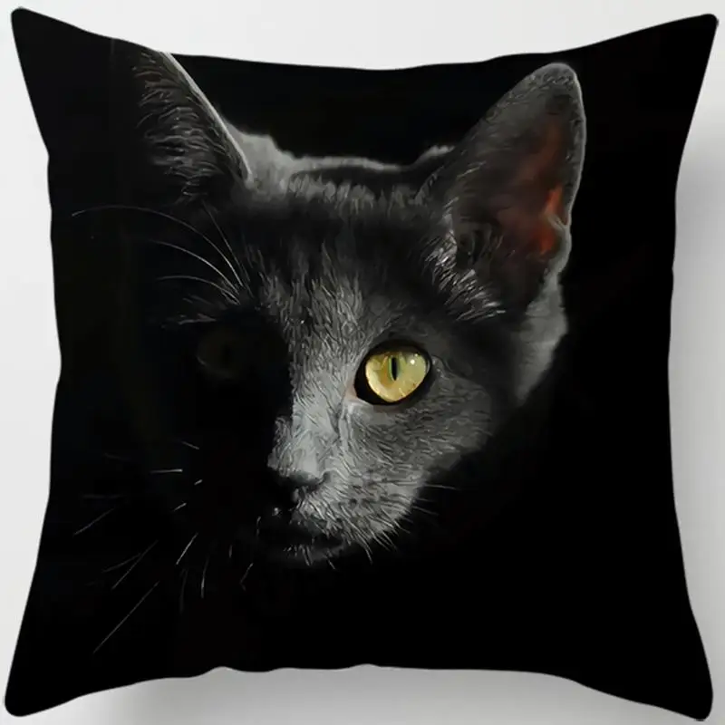 45x45cm Black Cat Print Pattern Polyester Cushion Cover Home Living Room Sofa Decor Square Throw Pillow