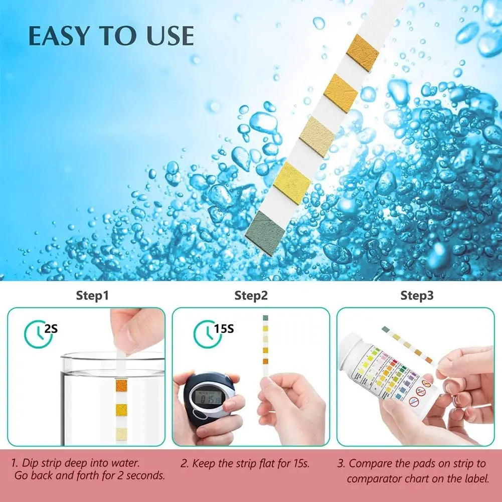 5 In 1 Swimming Pool SPA Test Strips Chlorine pH Alkalinity Water Hardness Testing Healthwater Pool Test Strips 50Pcs