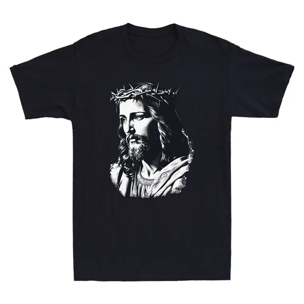 Jesus With Crown of Thorns Vintage Men's Funny Christian Gifts T-Shirt