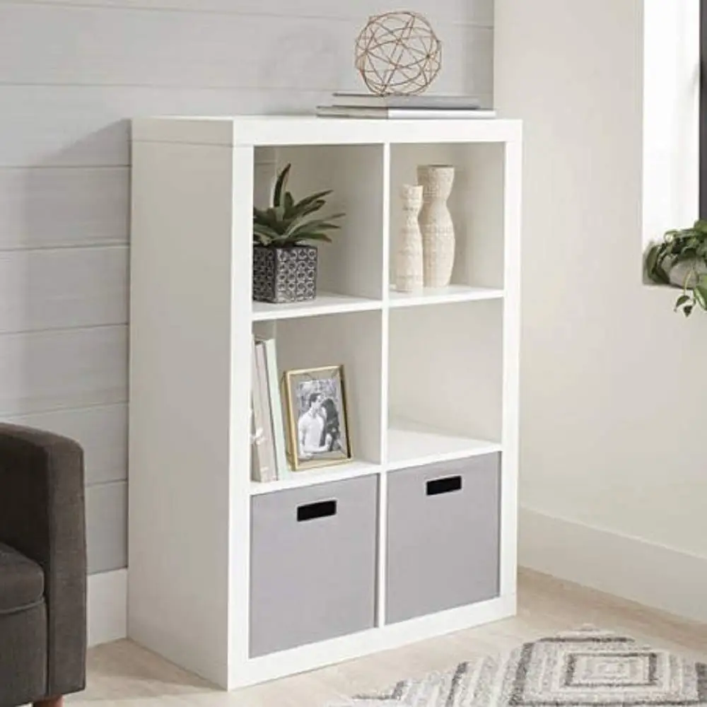 

Bookshelf Square Storage Cabinet 4-Cube Organizer (Weathered) (White, 4-Cube) (White, 6-Cube), Customized