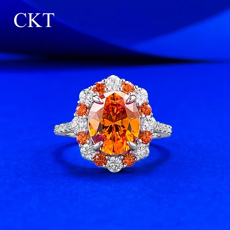 

CKT 925 Sterling Silver 4CT Moissanite of Fenda Orange Sparkling Water Diamond Ring for Women Live Broadcast Hot Fine Jewelry