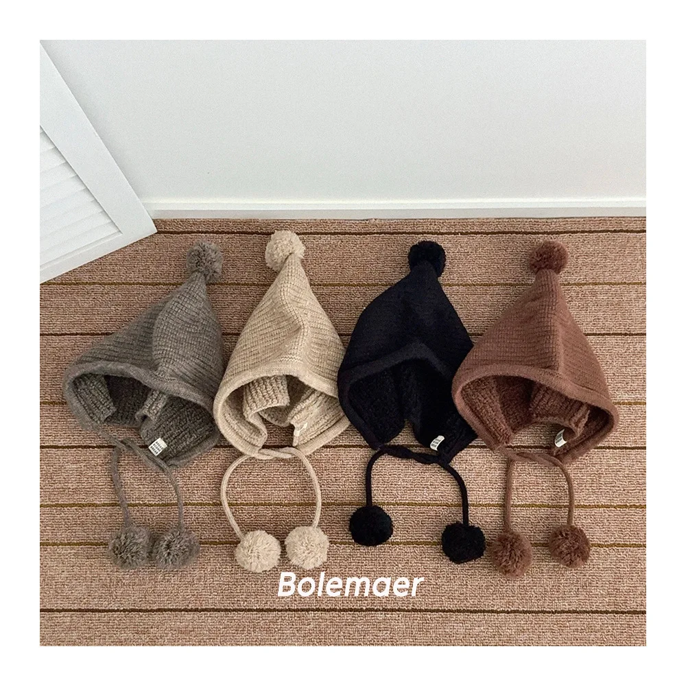 

2025 Kids Knit Hat with Cute Pom-pom New Autumn Winter Baby Knit Caps Ear Protection Caps Children's Woolen Hat