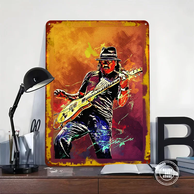 Carlos Santana Tinplate Poster Custom Wall Art Vintage Metal Signs Retro Tin Plaque for Home and Decoration Room Bathroom Decor
