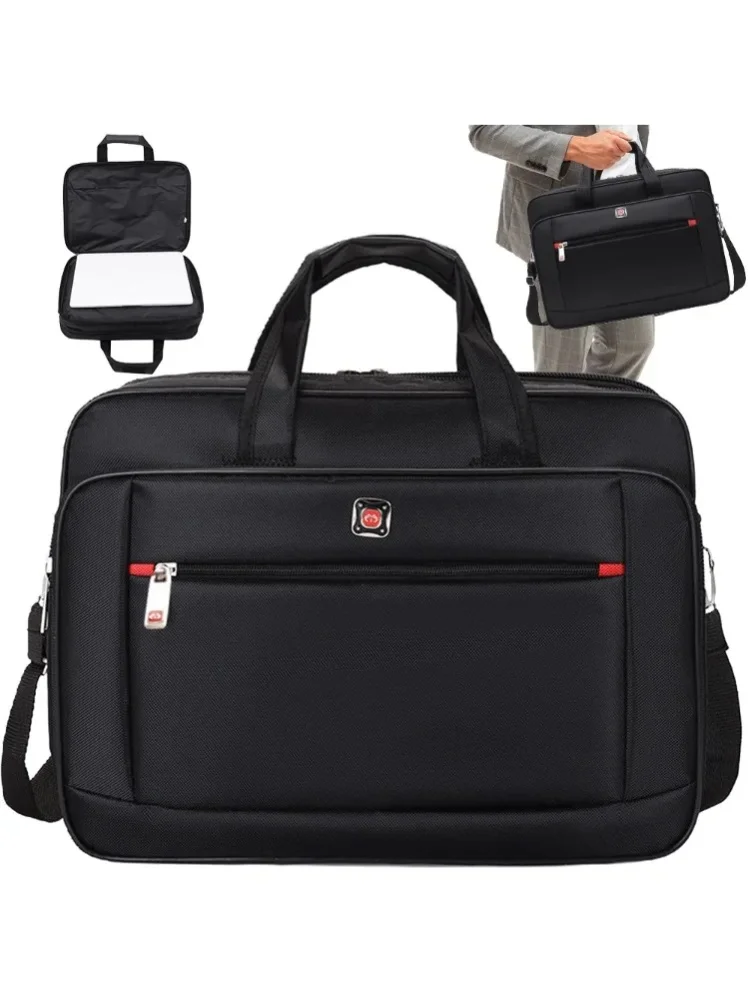 Professionelle Business-Aktentasche Laptop-Tasche Schwarze Büro-Arbeitstasche mit Verstellbarem Schulterriemen und Vorderer Reißverschlusstasche für Herren