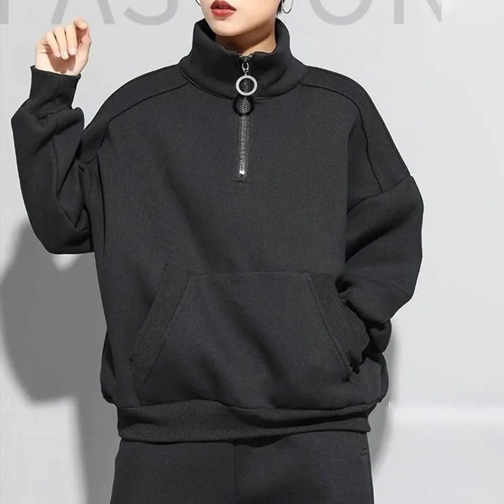 

XS-5XL Осенний мужской однотонный свитер с воротником-стойкой в американском стиле ретро, модный тренд, уличные свободные повседневные нишевые мужские новые топы 2025