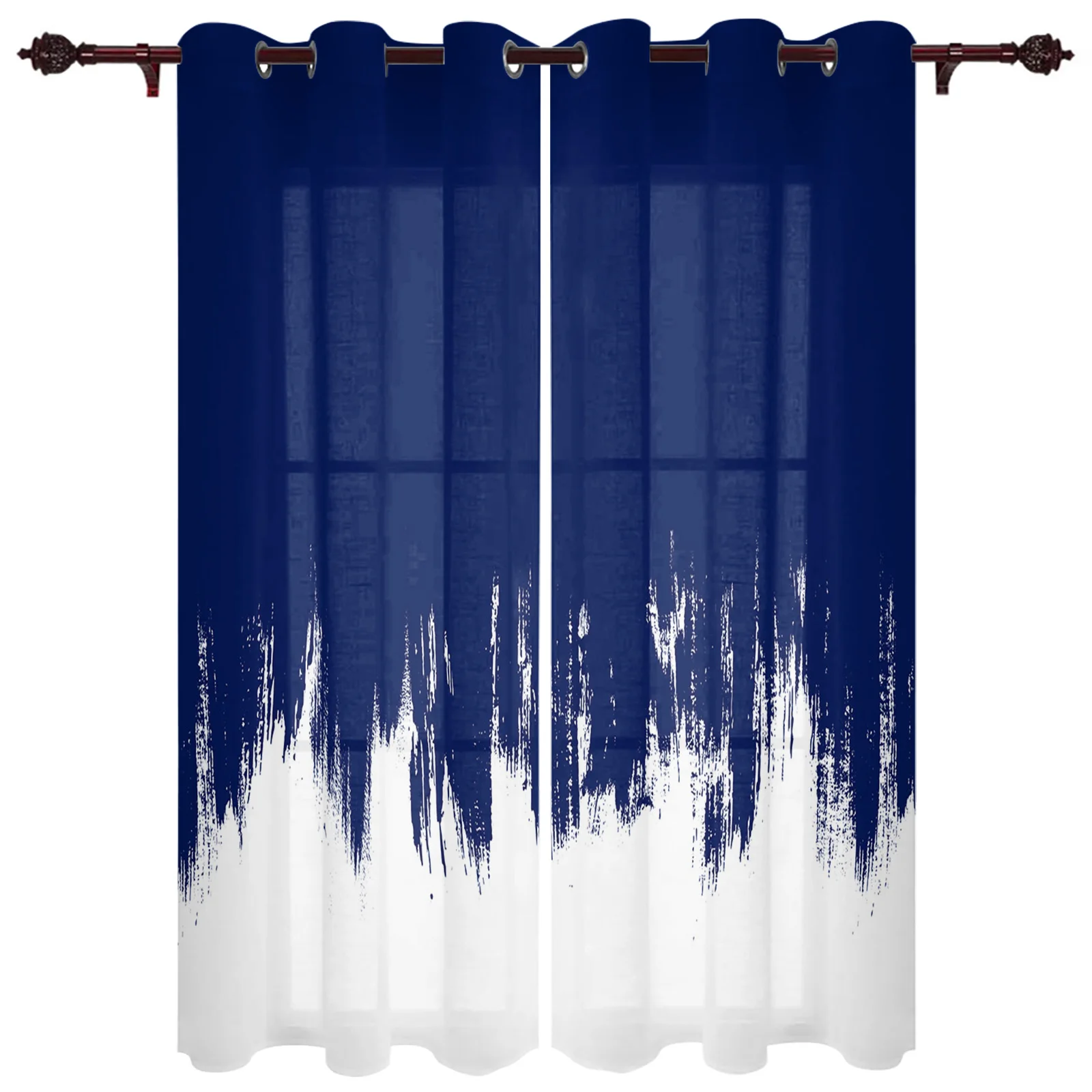 Abstract Paint Smear Navy Blue Printed Curtains for Living Room Home Bedroom Decor Window Treatment Festival Party Balcony Drape