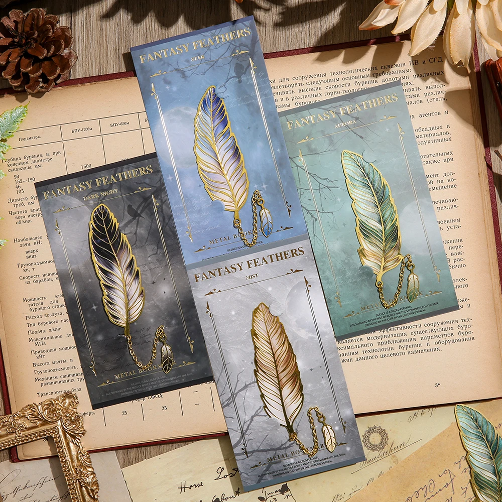 1 Pc Vintage Feather Metal Bookmark With Bronzing Chain Pendant Literary Gift For Book Lovers Readers Writers Christmas Birthday